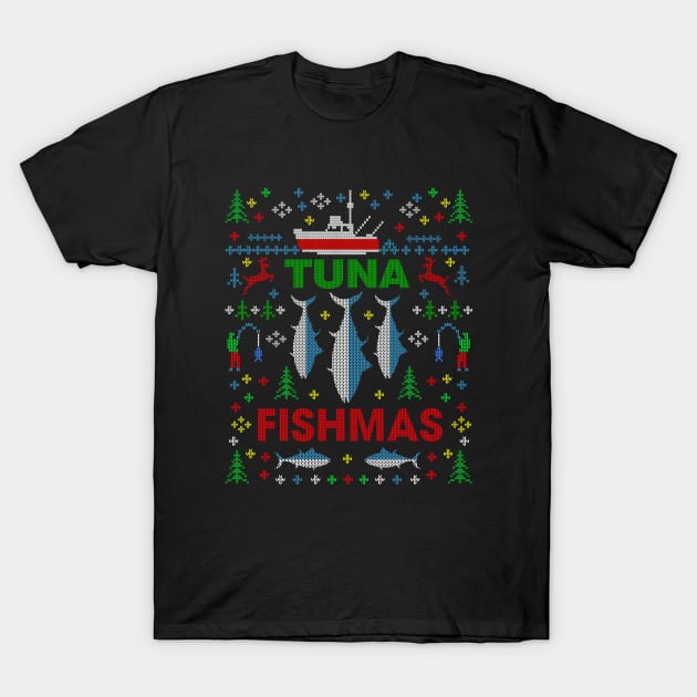 Funny Fish Tuna Fishmas Ugly Christmas Sweater Party Fisherman Shirts T-Shirt by TeeCreations